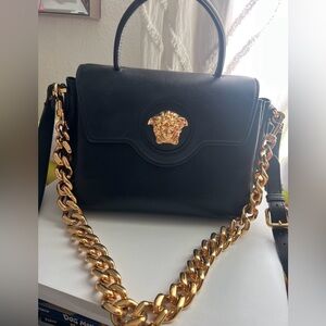 Versace La Medusa Small Leather Top-Handle bag with Medusa plaque and Gold chain